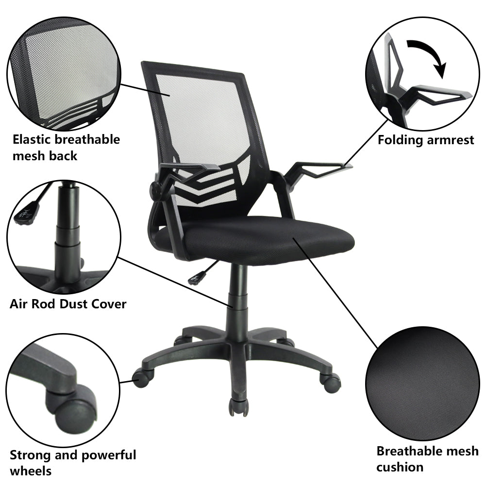 KKTONER Mid-Back Ergonomic Office Chair Swivel Height Adjustable Computer Home Desk Mesh Chair with Armrest (Black)
