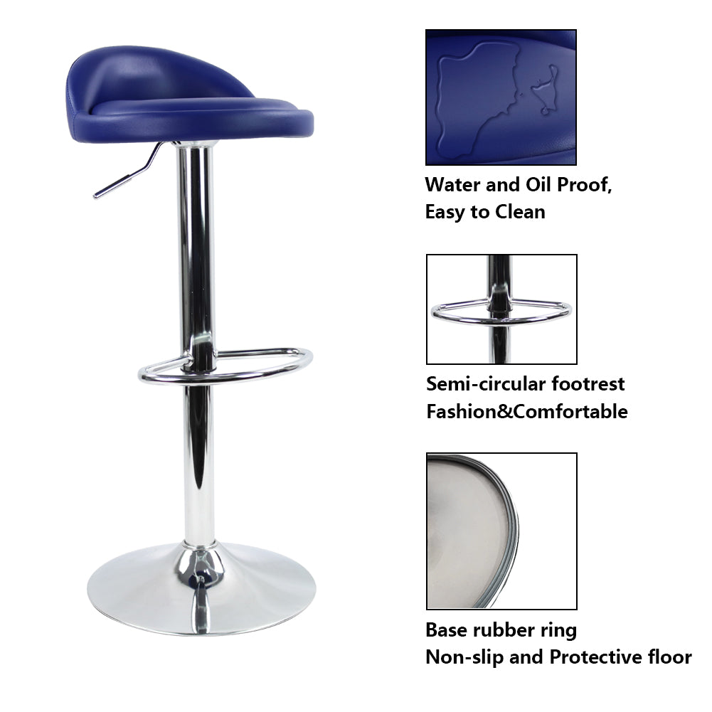 KKTONER Low Back Bar stool PU Leather Height Adjustable 360 Swivel Kitchen Stool with Footrest Blue