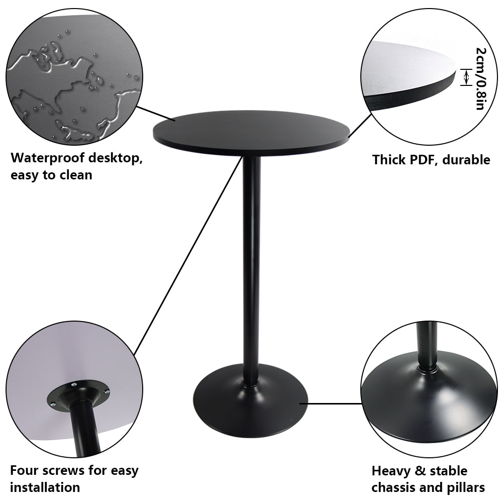 KKTONER Round Bar Table 23.6'' Top Coffee Table for Cocktail Bar Pub Dining Bistro (41.7''H, Black)