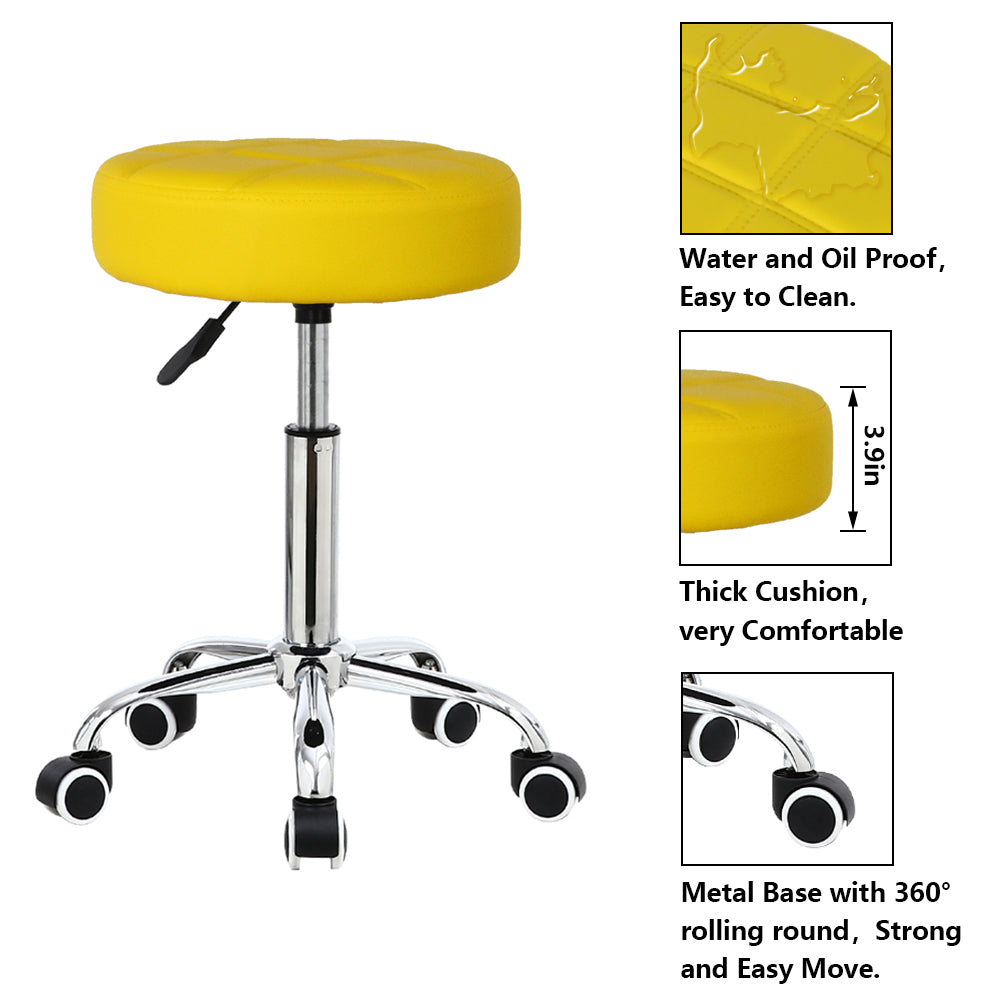 KKTONER Round Rolling Stool PU Leather Height Adjustable Swivel Drafting Salon Chair Yellow