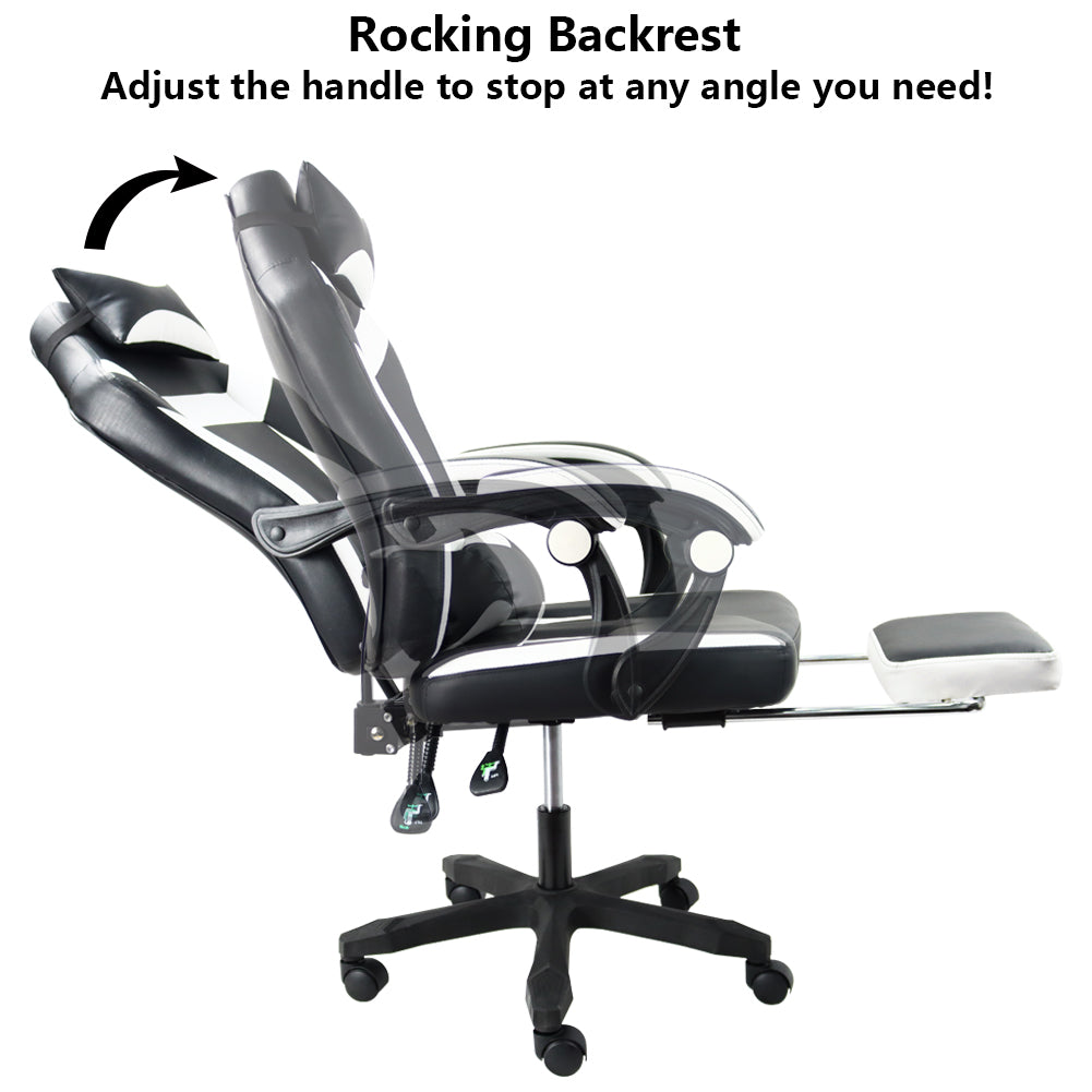 KKTONER Ergonomic Gaming Chair Executive Office Chair for E-Sport Racing Swivel Height Adjustable with Armrest (White)