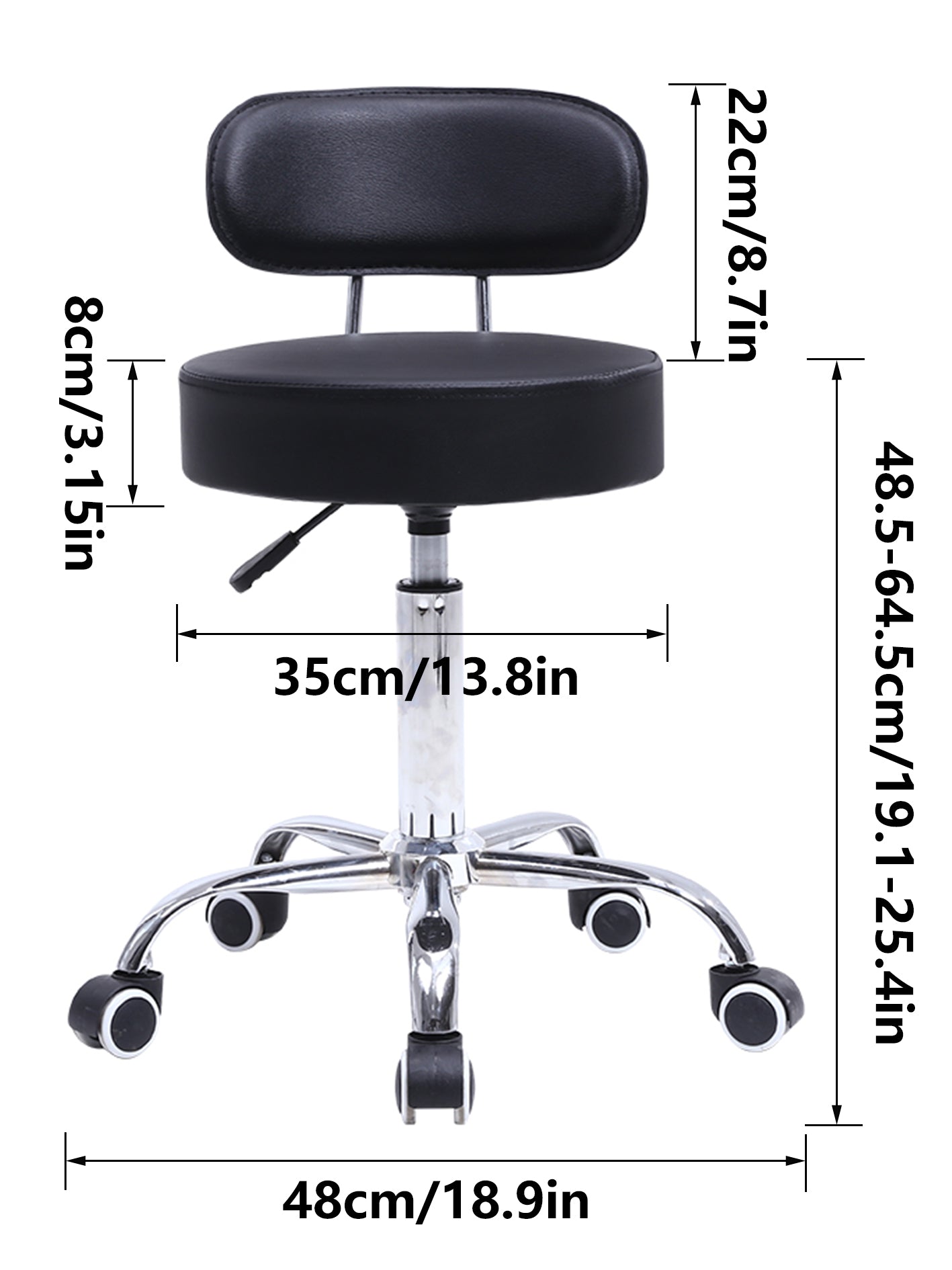 KKTONER PU Leather Counter Desk Chair Height Adjustable Swivel Stool Rolling Chair with Mid Back Black