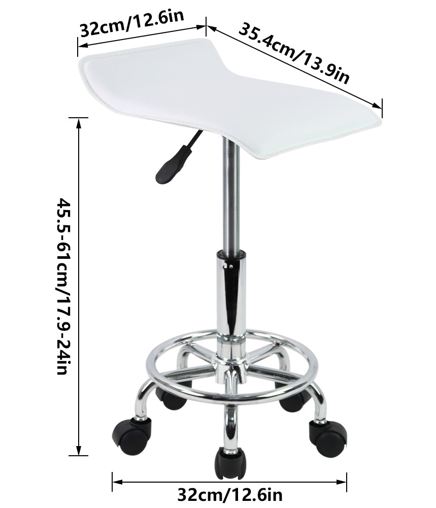 KKTONER Square Height Adjustable Rolling Stool with Foot Rest PU Leather Seat Spa Drafting Salon Tattoo Workstation Swivel Office Stools Small (White)