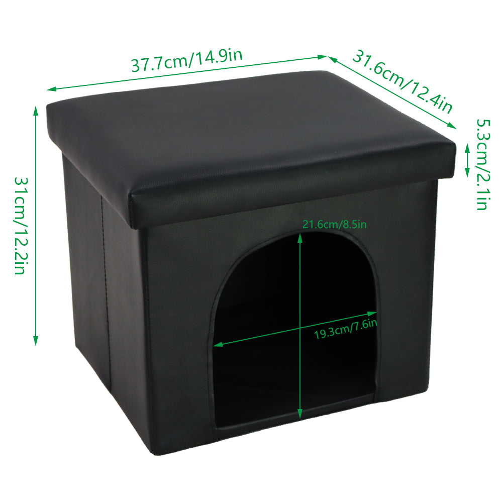 KKTONER Faux Leather Foldable Storage Ottoman Cuboid Cat House Toy Box Chest Foot Stool Folding Stool 14" x12'' x12''