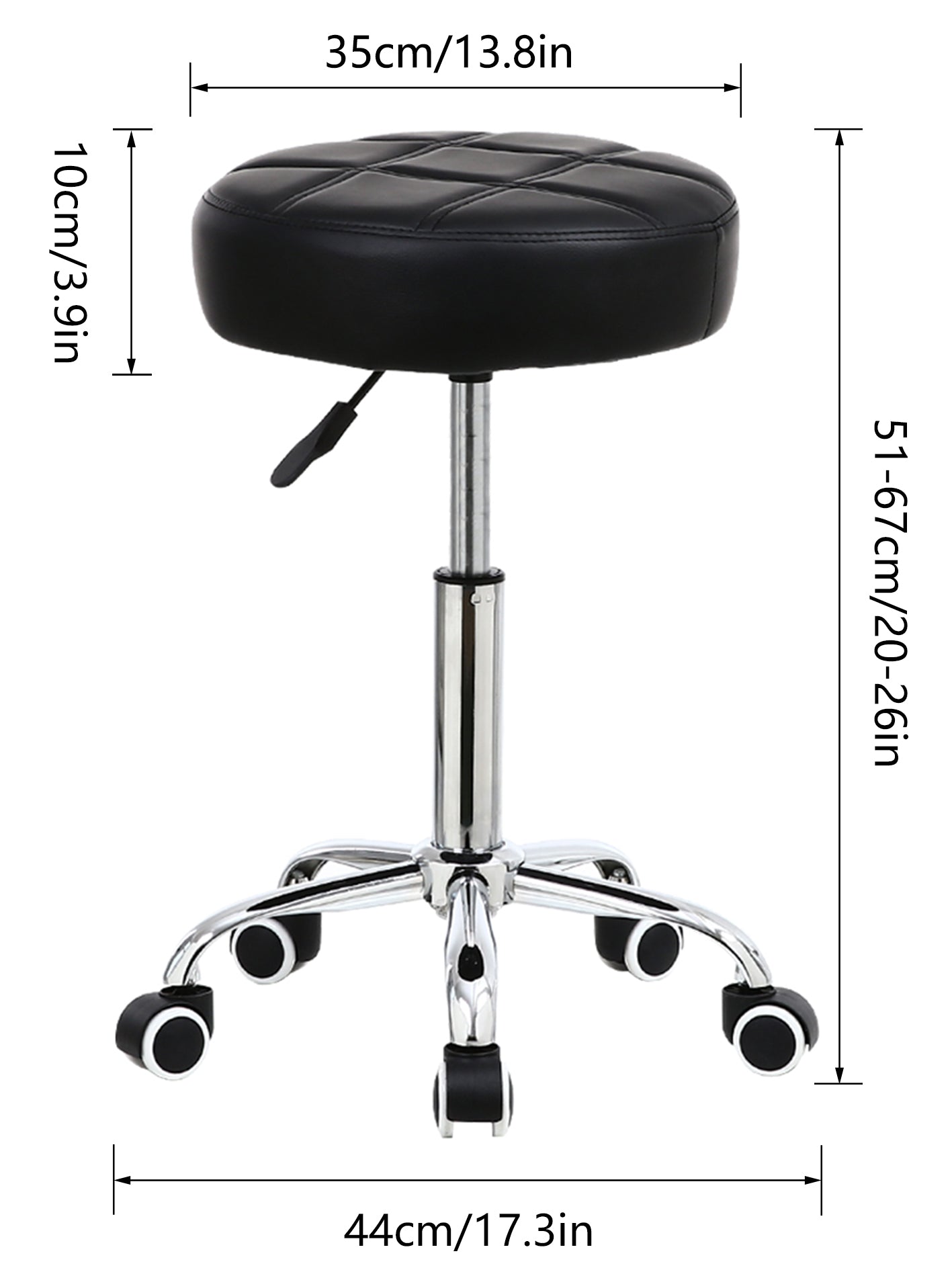 KKTONER Round Rolling Stool PU Leather Height Adjustable Swivel Counter stool Black