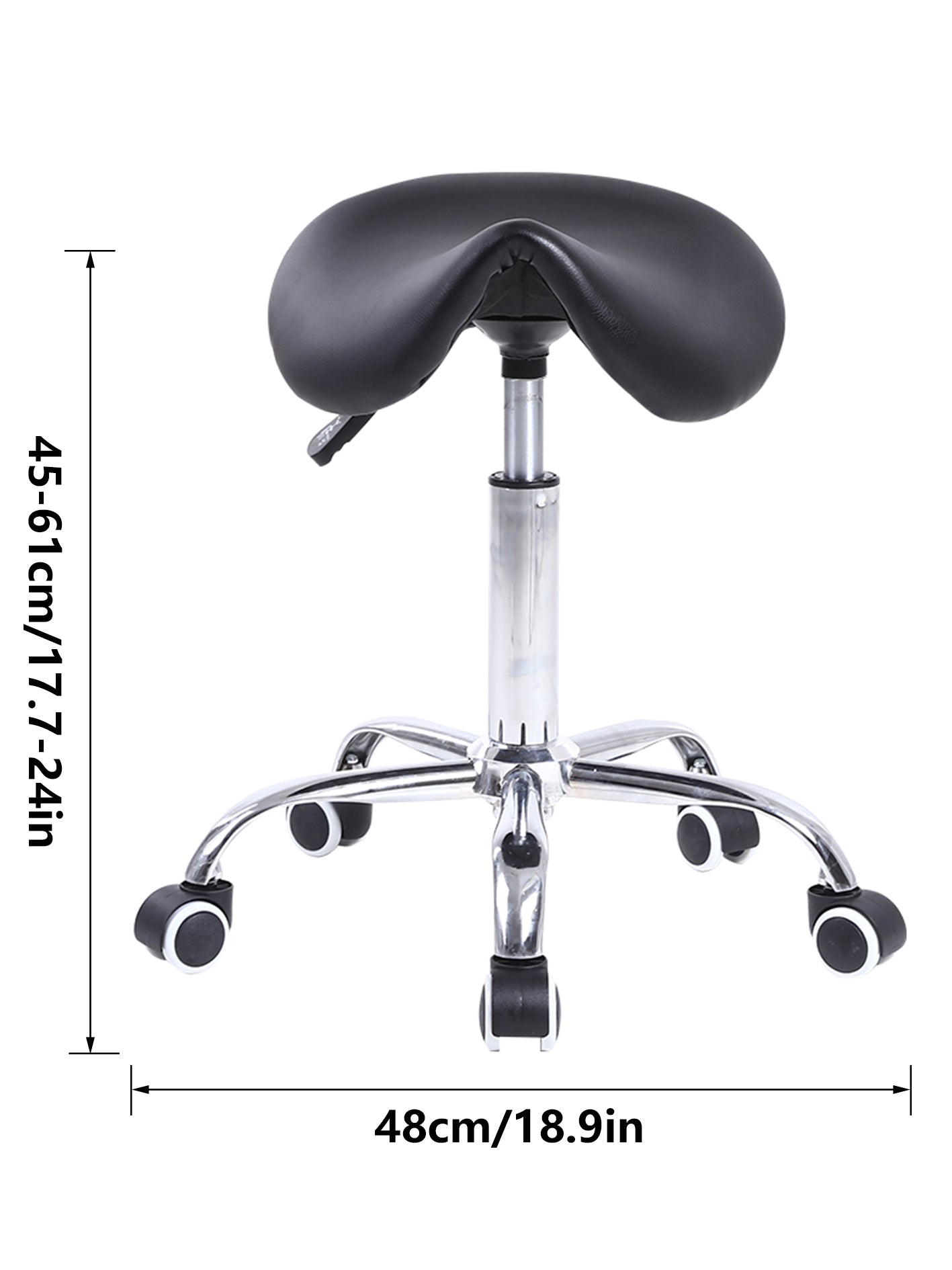 KKTONER  PU Leather Saddle Stool Height Adjustable Swivel Rolling Stool with Wheels Black