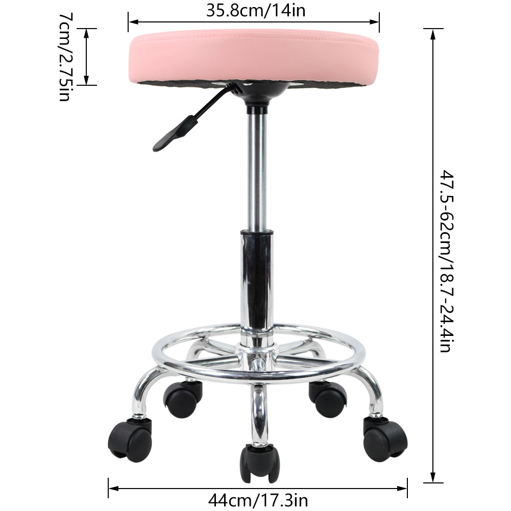 KKTONER PU Leather Round Rolling Stool with Foot Rest Swivel Height Adjustment Tattoo Stools Pink