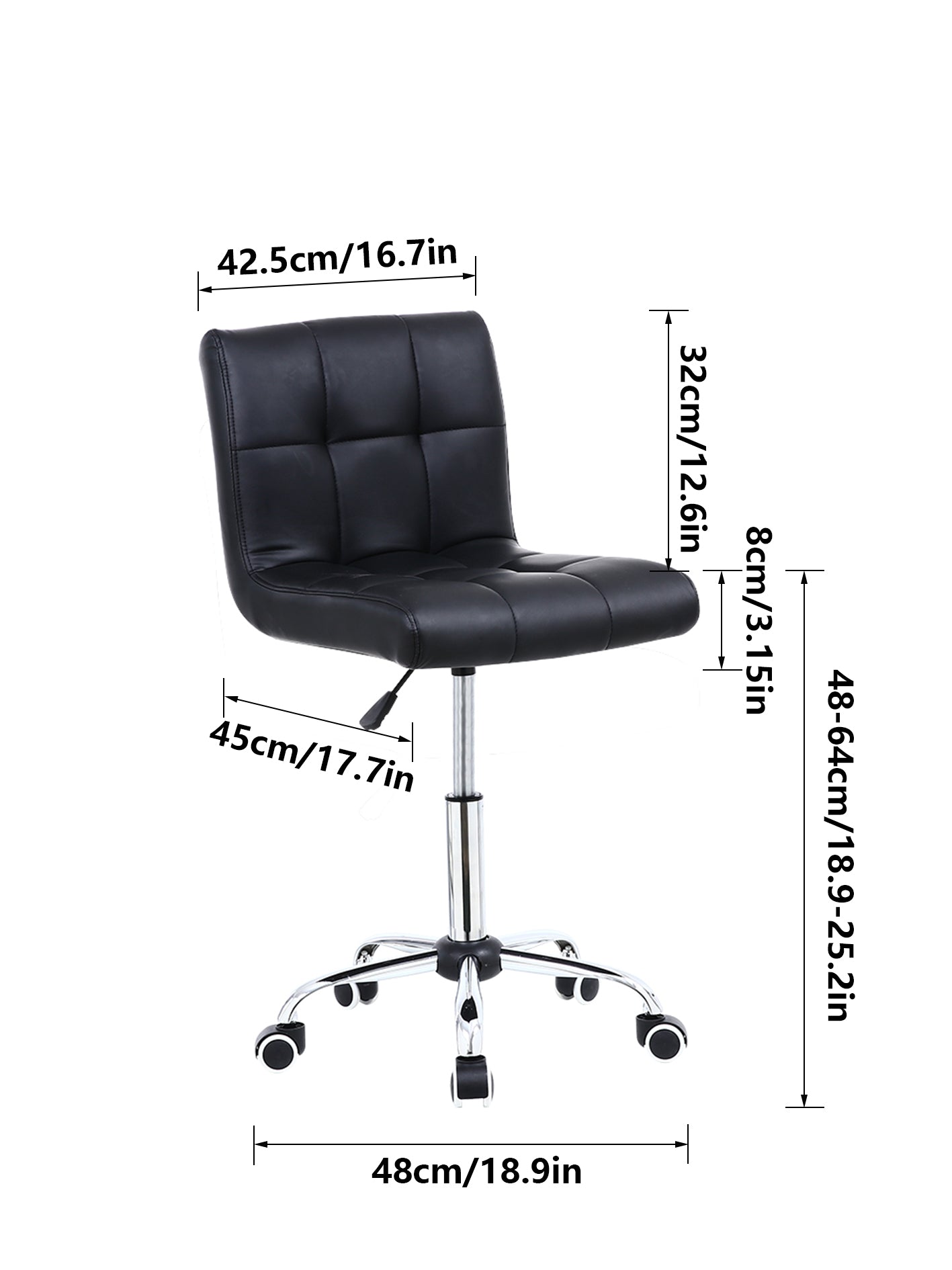 KKTONER Modern Office Chair Square PU Leather Height Adjustable Swivel Desk Chair with Backrest Black