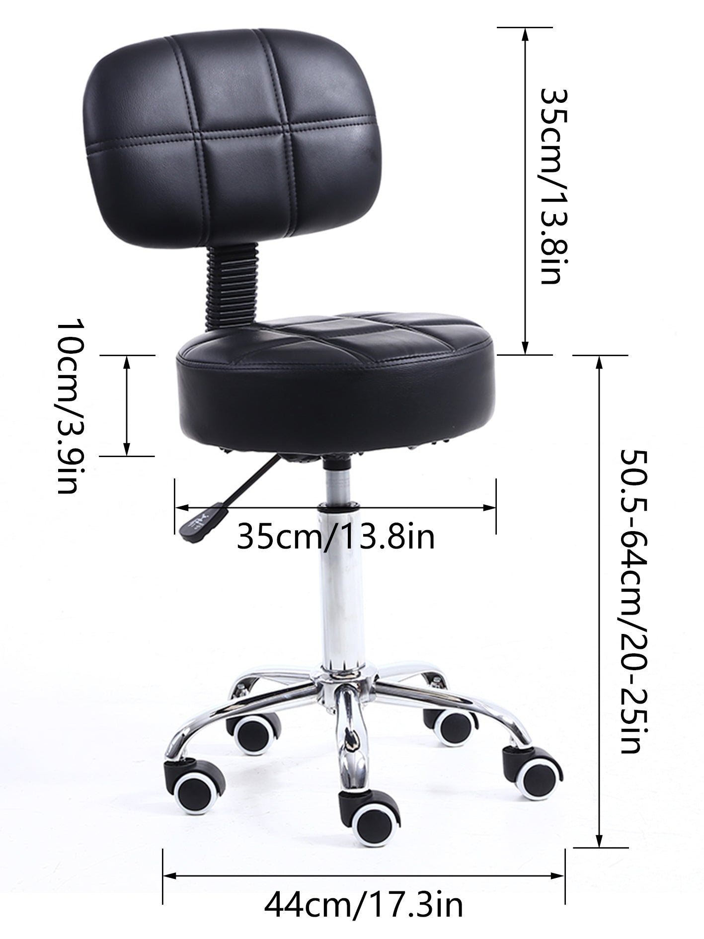 KKTONER Round Rolling Chair with Back PU Leather Height Adjustable Swivel Drafting Salon Stools Black