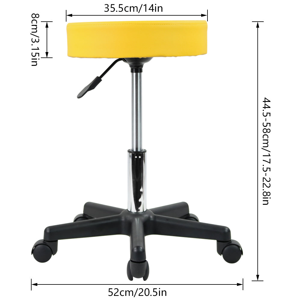 KKTONER Round Rolling Stool PU Leather Height Adjustable Swivel Work SPA Medical Salon Stool Yellow