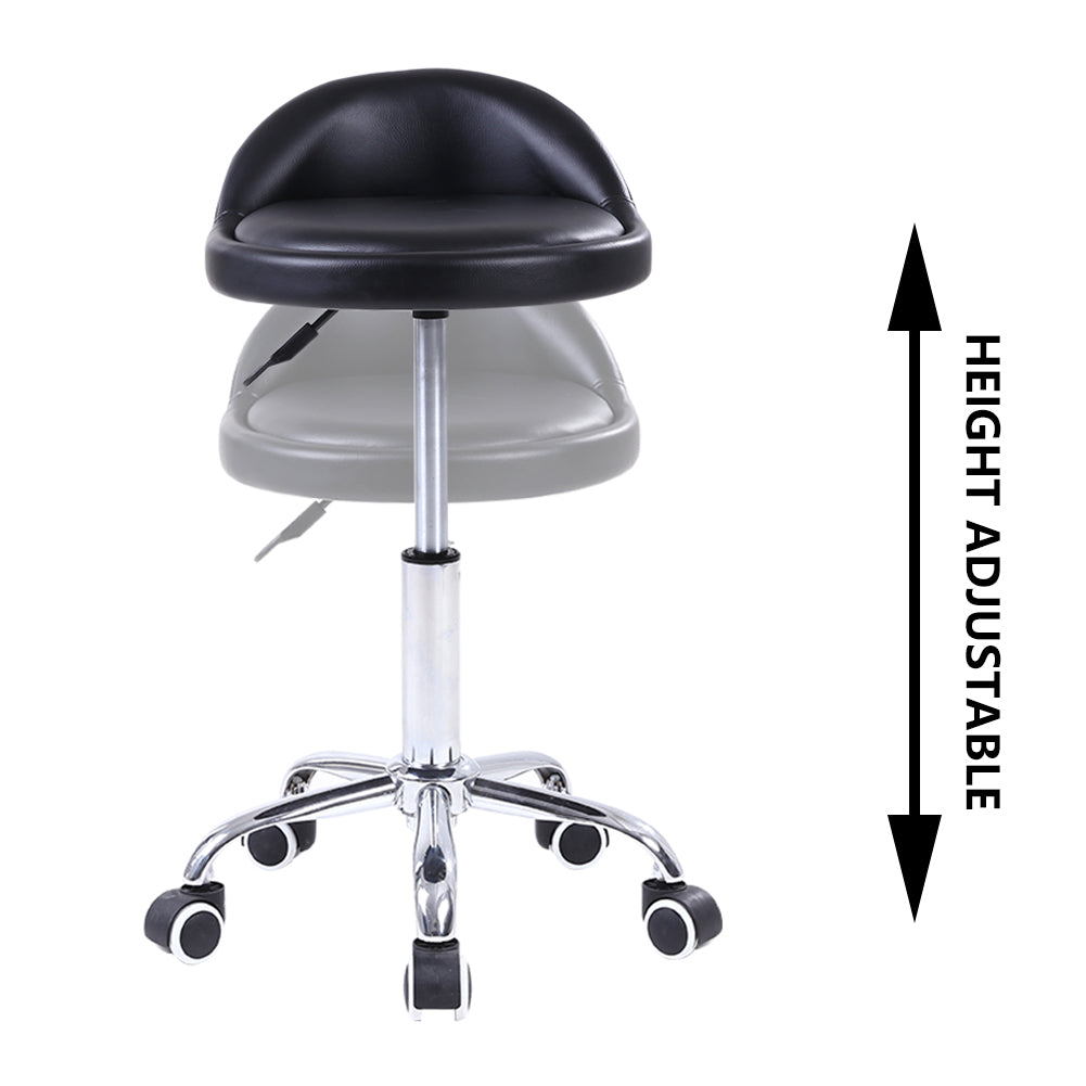 KKTONER PU Leather Rolling Stool with Low Backrest Desk Chair Home Office stool Black