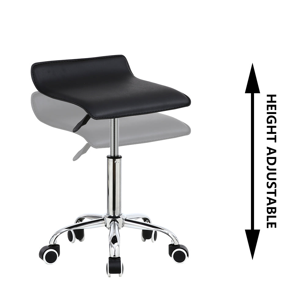 KKTONER Taburete cuadrado con ruedas de piel sintética, altura ajustable, giratorio, para masaje, spa, salón, silla de trabajo con ruedas, color negro 
