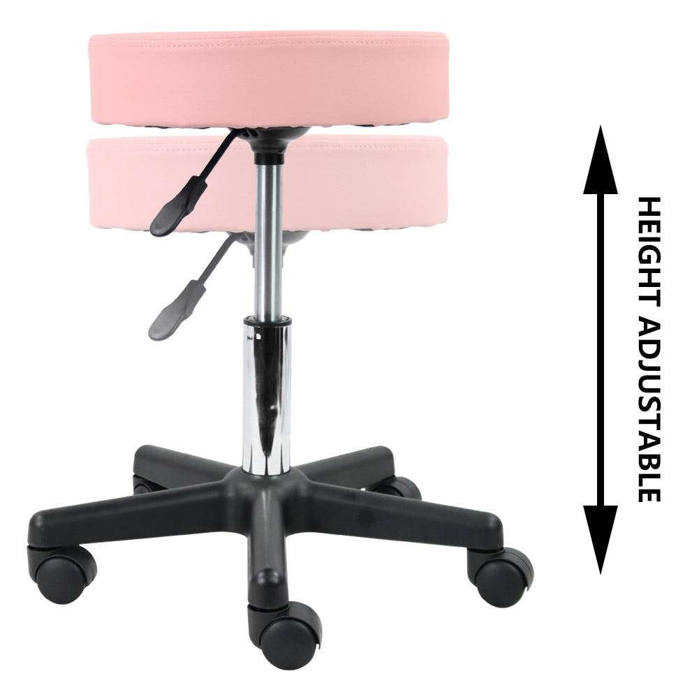 KKTONER Round Rolling Stool PU Leather Height Adjustable Swivel Work SPA Medical Salon Stool Pink