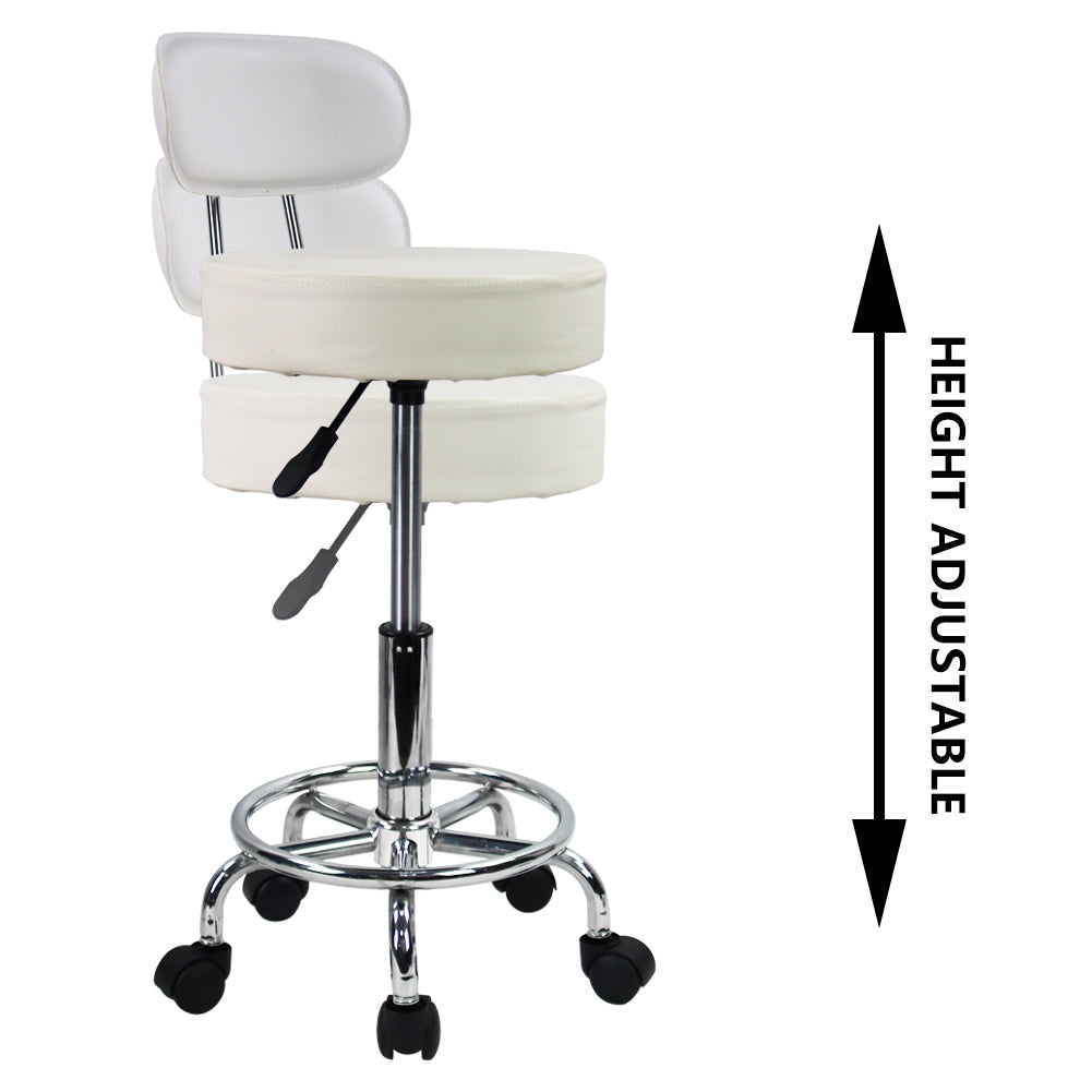 KKTONER Mid Back Desk Chair PU Leather Height Adjustable Swivel Stool Rolling Chair with Footrest White