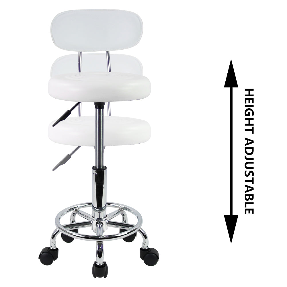 KKTONER Taburete pequeño de piel sintética moderno con respaldo bajo, altura ajustable, salón de trabajo, dibujo, silla pequeña giratoria con reposapiés (blanco) 