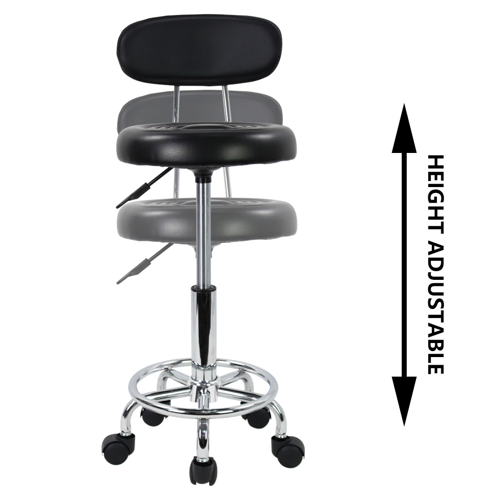 KKTONER Small PU Leather Modern Rolling Stool with Low Back Height Adjustable Work Salon Drafting Swivel Task Small Chair with Footrest (Black)