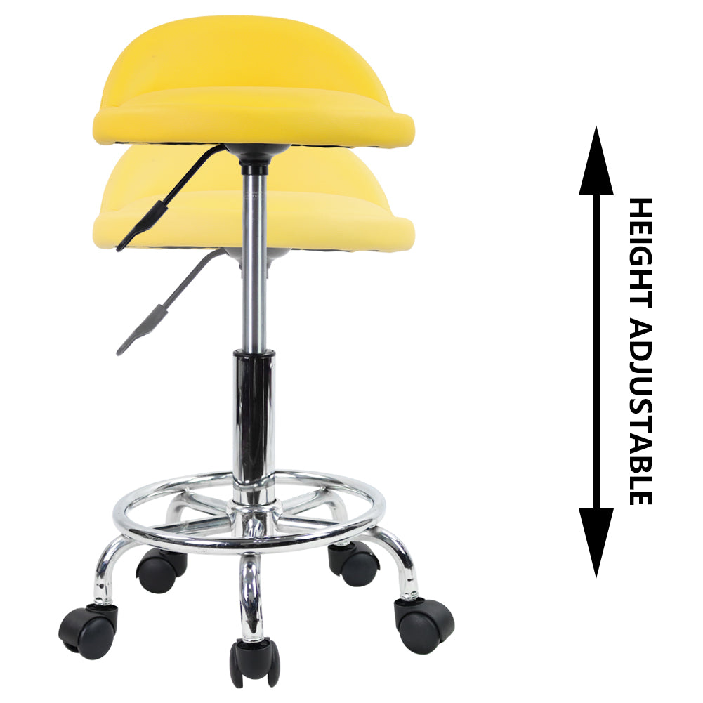 KKTONER Rollhocker aus PU-Leder mit niedriger Rückenlehne, Schreibtischstuhl, Home-Office-Hocker, Gelb