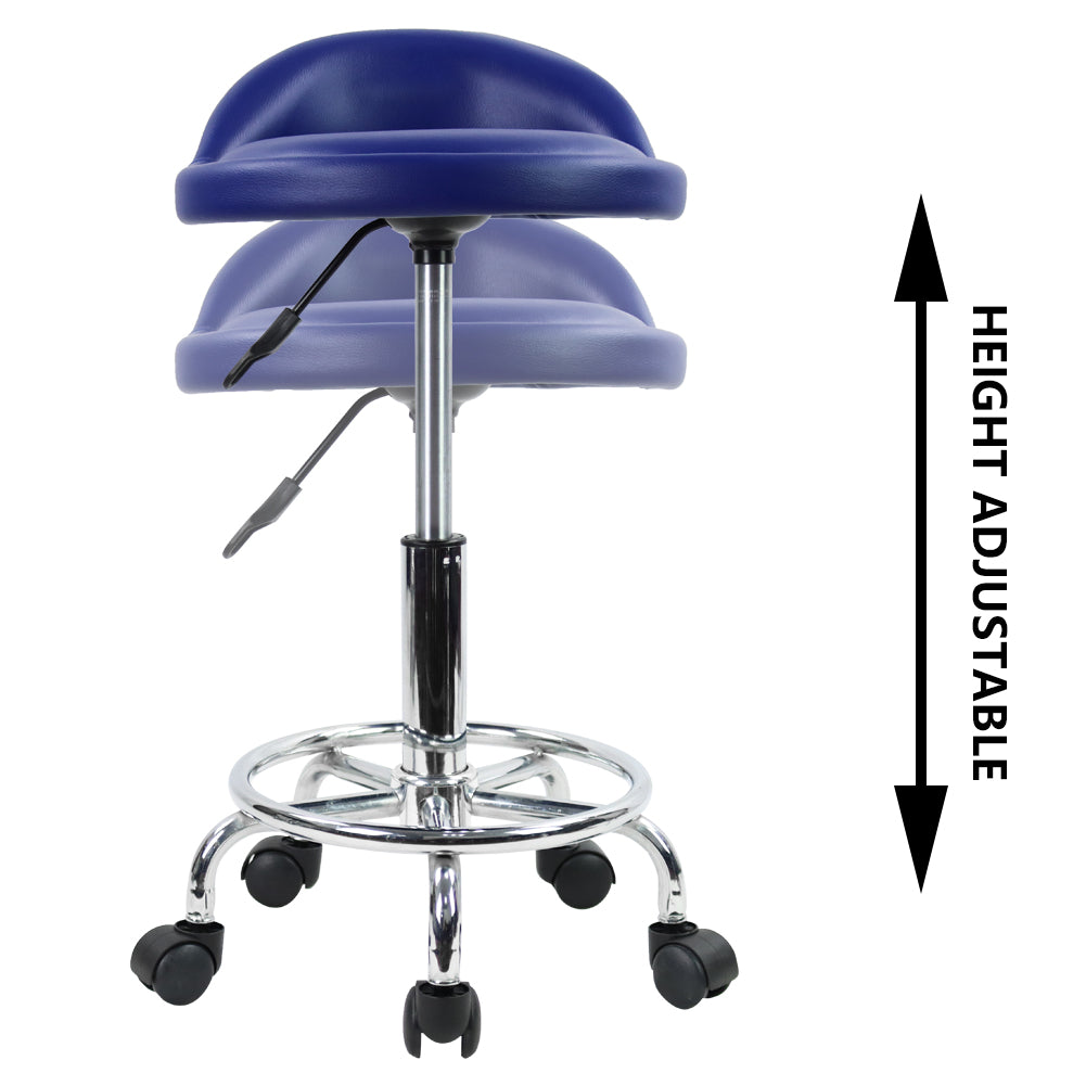 KKTONER PU Leather Rolling Stool with Low Backrest Desk Chair Home Office stool Blue