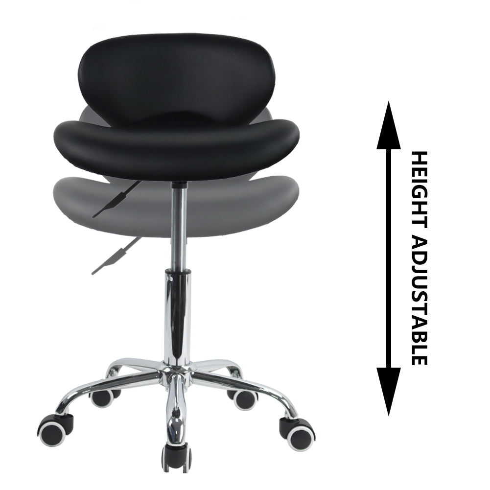 KKTONER PU Leather Low Back Modern Shell Shape Seat Drafting Chair with Wheels (Black)