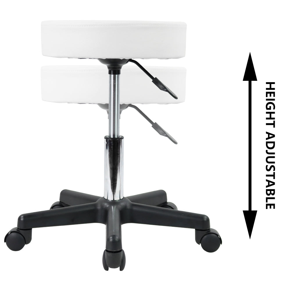 KKTONER Round Rolling Stool PU Leather Height Adjustable Swivel Work SPA Medical Salon Chair White