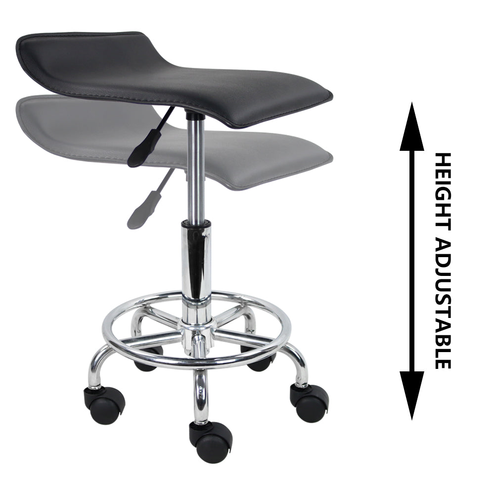 KKTONER Taburete cuadrado con ruedas de piel sintética, altura ajustable, giratorio, para masaje, spa, salón, silla de trabajo con ruedas, color negro 